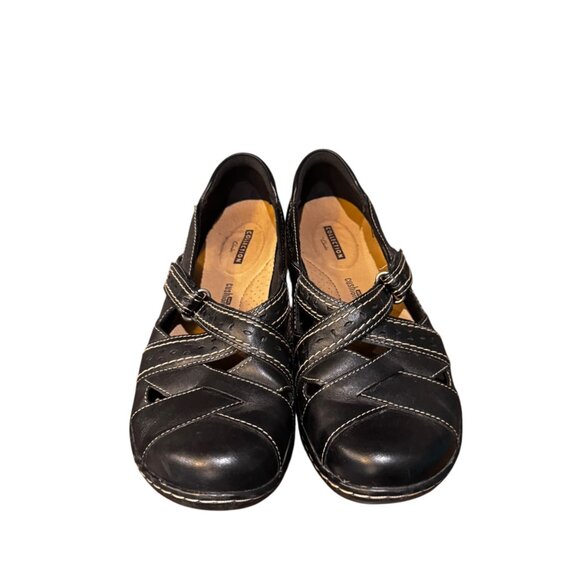 CLARKS soft cushion collection black flat shoe Size 7W - Picture 3 of 6